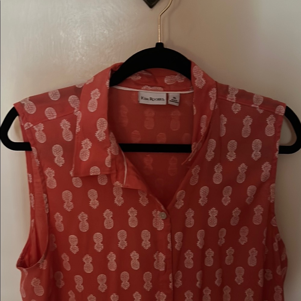 Kim Rogers Pink Notched Collar Sleeveless Blouse, more salmon & orangish